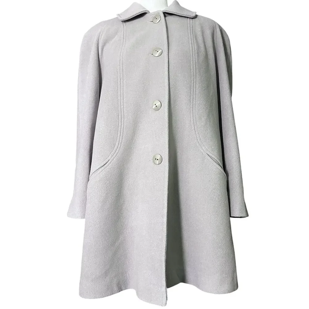 Vintage Alorna 100% Wool Coat Gray Fully Lined Size 10 Button Front &‎ Pockets